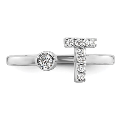 14k White Gold 1/6 carat Lab Grown Diamond VS/SI+ G+ Complete Initial T Adjustable Ring