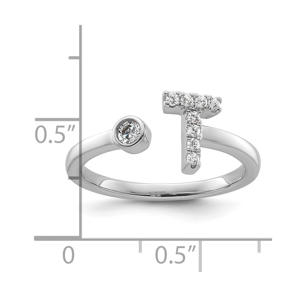 14k White Gold 1/6 carat Lab Grown Diamond VS/SI+ G+ Complete Initial T Adjustable Ring