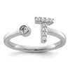 14k White Gold 1/6 carat Lab Grown Diamond VS/SI+ G+ Complete Initial T Adjustable Ring