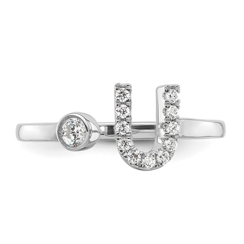14k White Gold 1/6 carat Lab Grown Diamond VS/SI+ G+ Complete Initial U Adjustable Ring