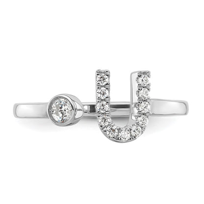 14k White Gold 1/6 carat Lab Grown Diamond VS/SI+ G+ Complete Initial U Adjustable Ring