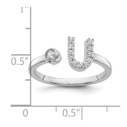 14k White Gold 1/6 carat Lab Grown Diamond VS/SI+ G+ Complete Initial U Adjustable Ring