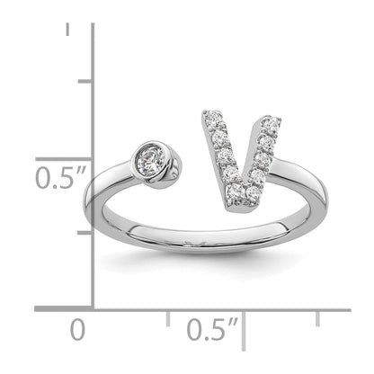14k White Gold 1/6 carat Lab Grown Diamond VS/SI+ G+ Complete Initial V Adjustable Ring
