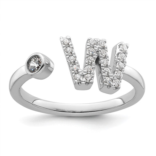 14k White Gold 1/4 carat Lab Grown Diamond VS/SI+ G+ Complete Initial W Adjustable Ring
