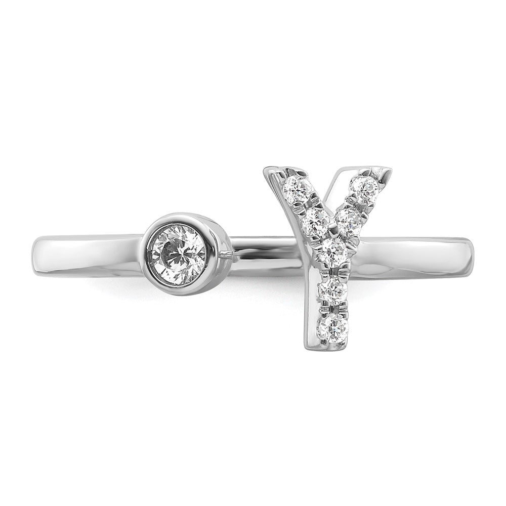 14k White Gold 1/8 carat Lab Grown Diamond VS/SI+ G+ Complete Initial Y Adjustable Ring
