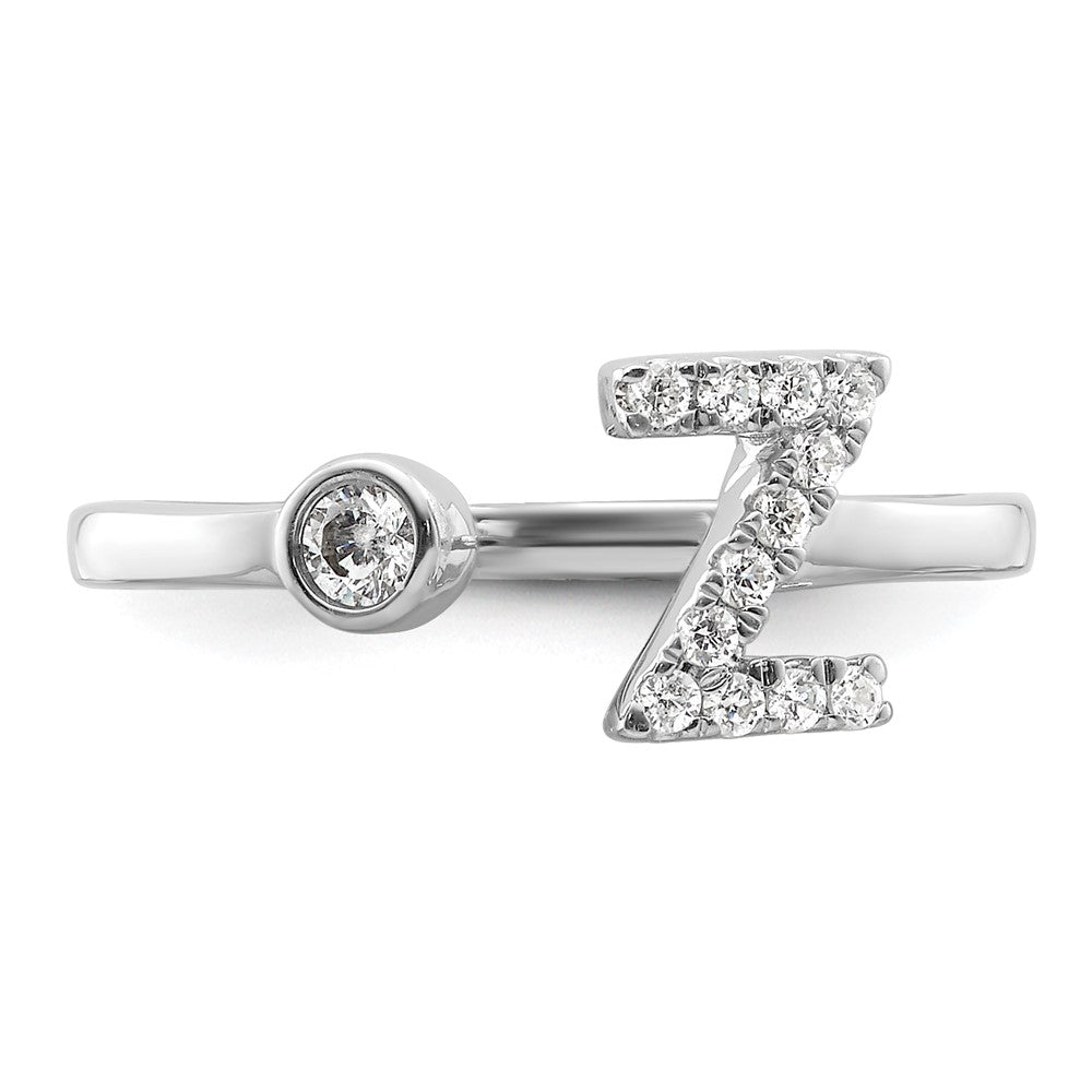14k White Gold 1/5 carat Lab Grown Diamond VS/SI+ G+ Complete Initial Z Adjustable Ring