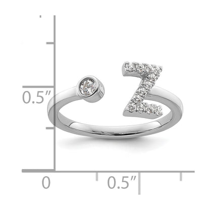 14k White Gold 1/5 carat Lab Grown Diamond VS/SI+ G+ Complete Initial Z Adjustable Ring
