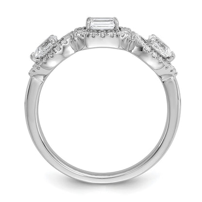 14k White Gold 5/8 carat Lab Grown Diamond VS/SI+ G+ Three Stone Emerald and Pear Complete Engagement Ring
