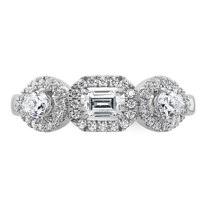 14k White Gold 5/8 carat Lab Grown Diamond VS/SI+ G+ Three Stone Emerald and Pear Complete Engagement Ring