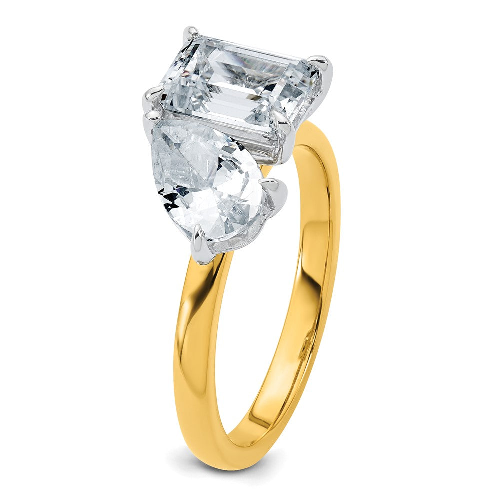 True Origin 14K Yellow Gold 2 7/8 carat Lab Grown Diamond VS+ F+ Complete Pear and Emerald Two Stone Ring