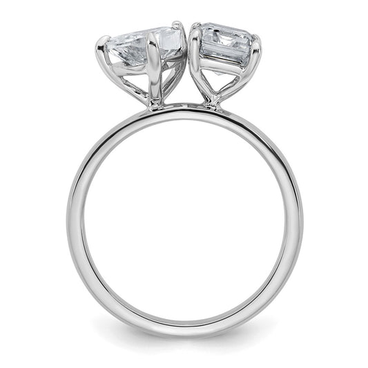 True Origin 14K White Gold 2 7/8 carat Lab Grown Diamond VS+ F+ Complete Pear and Emerald Two Stone Ring