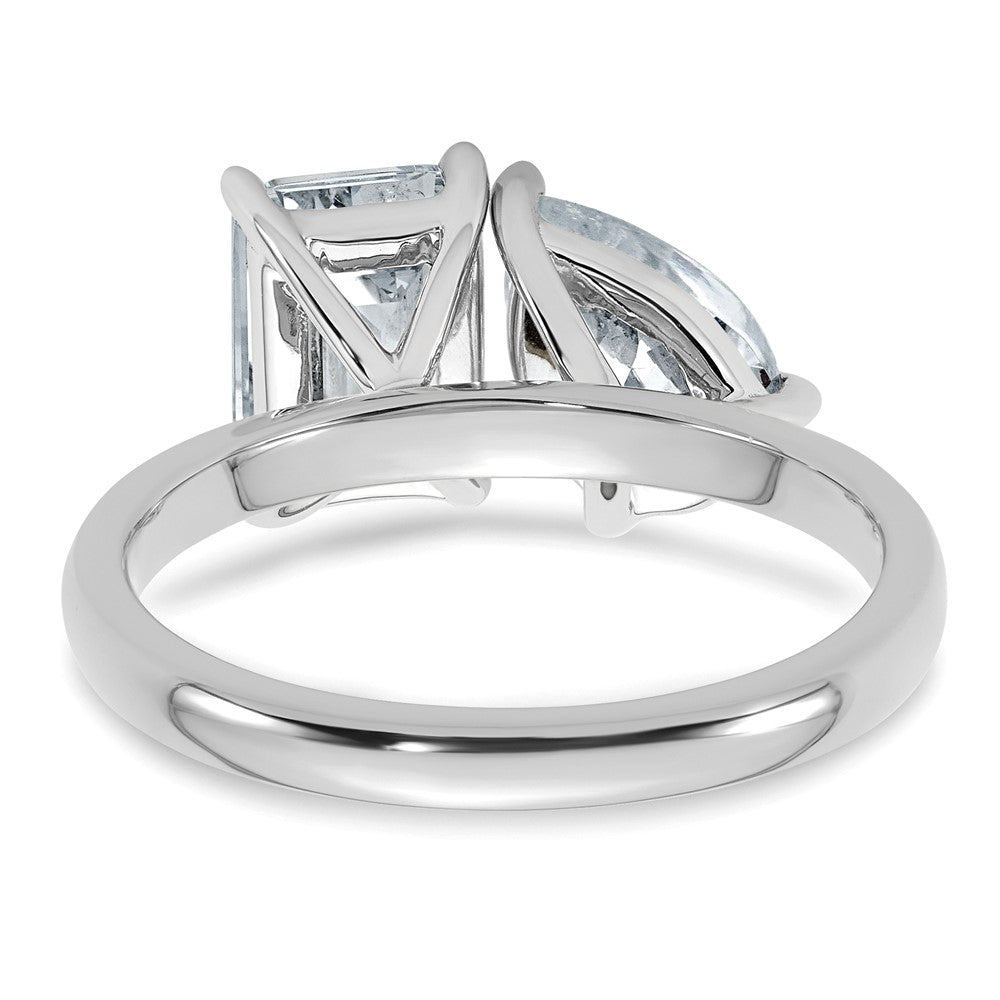 True Origin 14K White Gold 2 7/8 carat Lab Grown Diamond VS+ F+ Complete Pear and Emerald Two Stone Ring