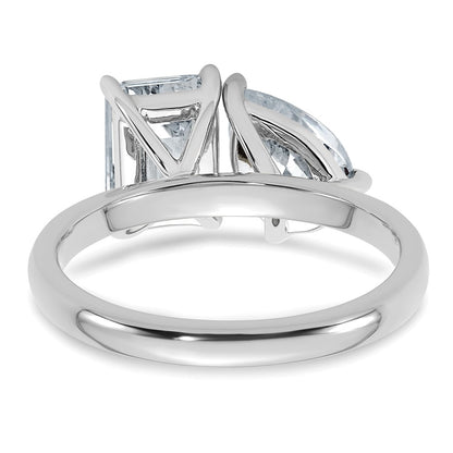 True Origin 14K White Gold 2 7/8 carat Lab Grown Diamond VS+ F+ Complete Pear and Emerald Two Stone Ring