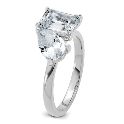 True Origin 14K White Gold 2 7/8 carat Lab Grown Diamond VS+ F+ Complete Pear and Emerald Two Stone Ring