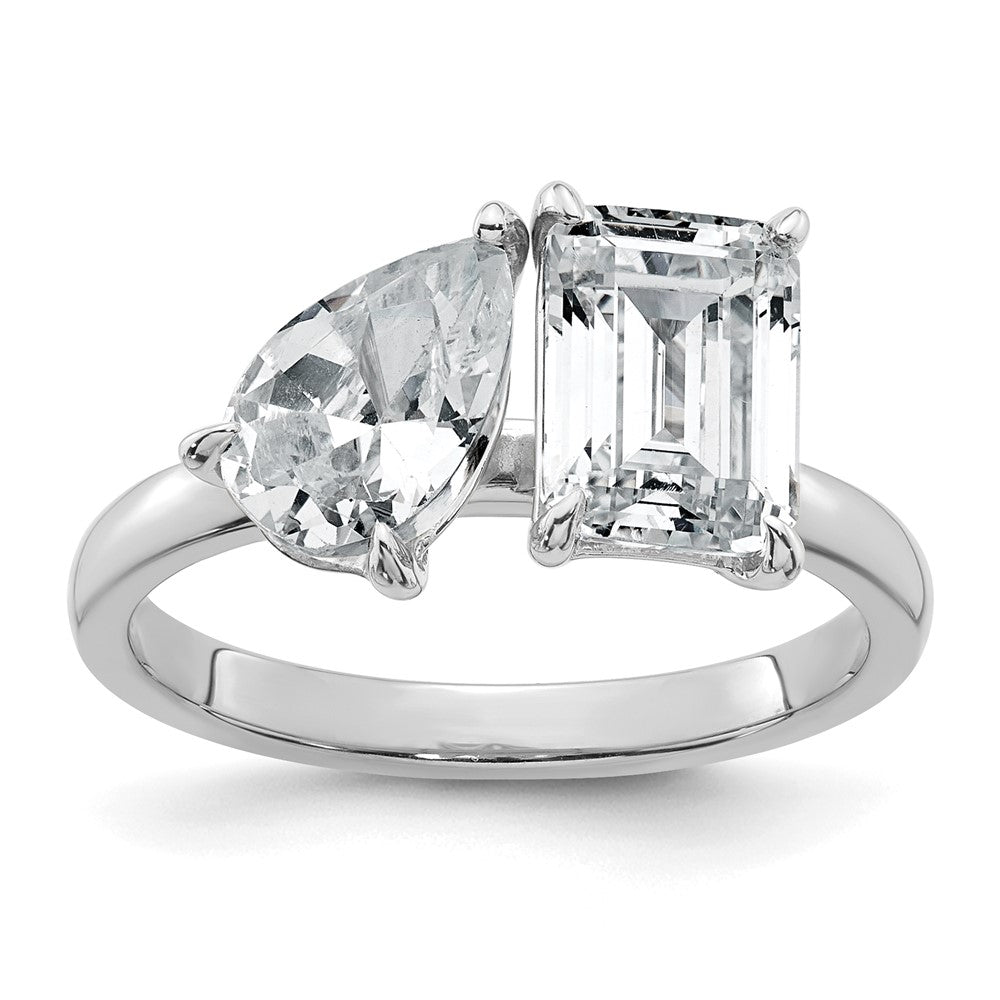 True Origin 14K White Gold 2 7/8 carat Lab Grown Diamond VS+ F+ Complete Pear and Emerald Two Stone Ring