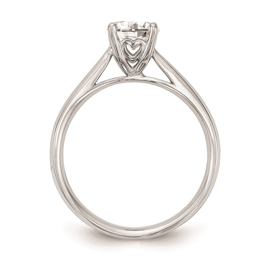 14k White Gold 1 carat (6.50 mm) 4-Prong with Heart Round Solitaire Engagement Ring Mounting