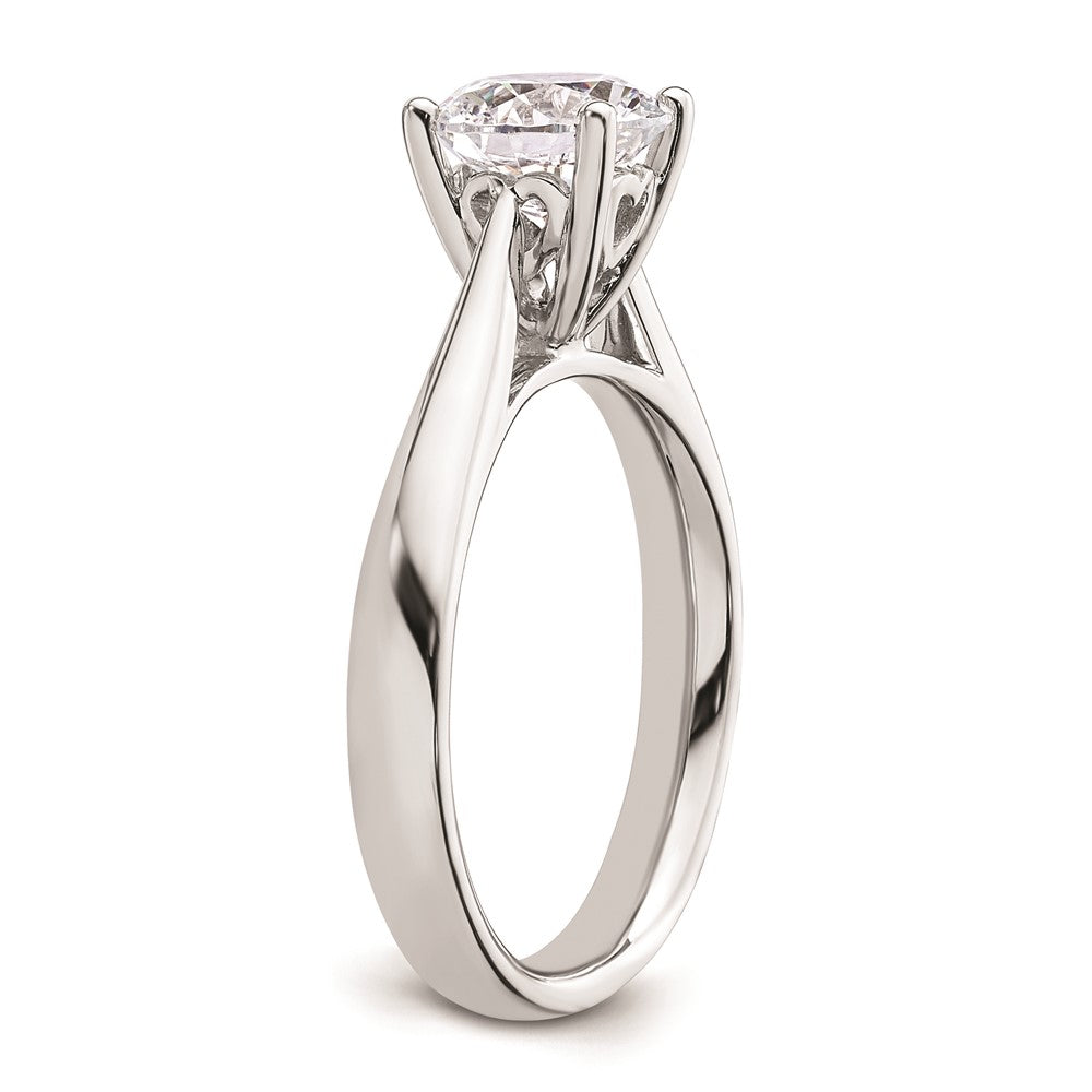 14k White Gold 1.5 carat (7.50 mm) 4-Prong with Heart Round Solitaire Engagement Ring Mounting