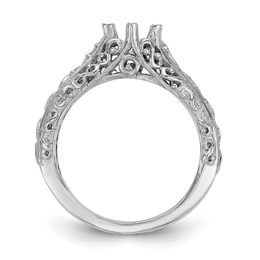 14k White Gold Round Solitaire 5/8 carat Center Vintage Engagement Ring Mounting