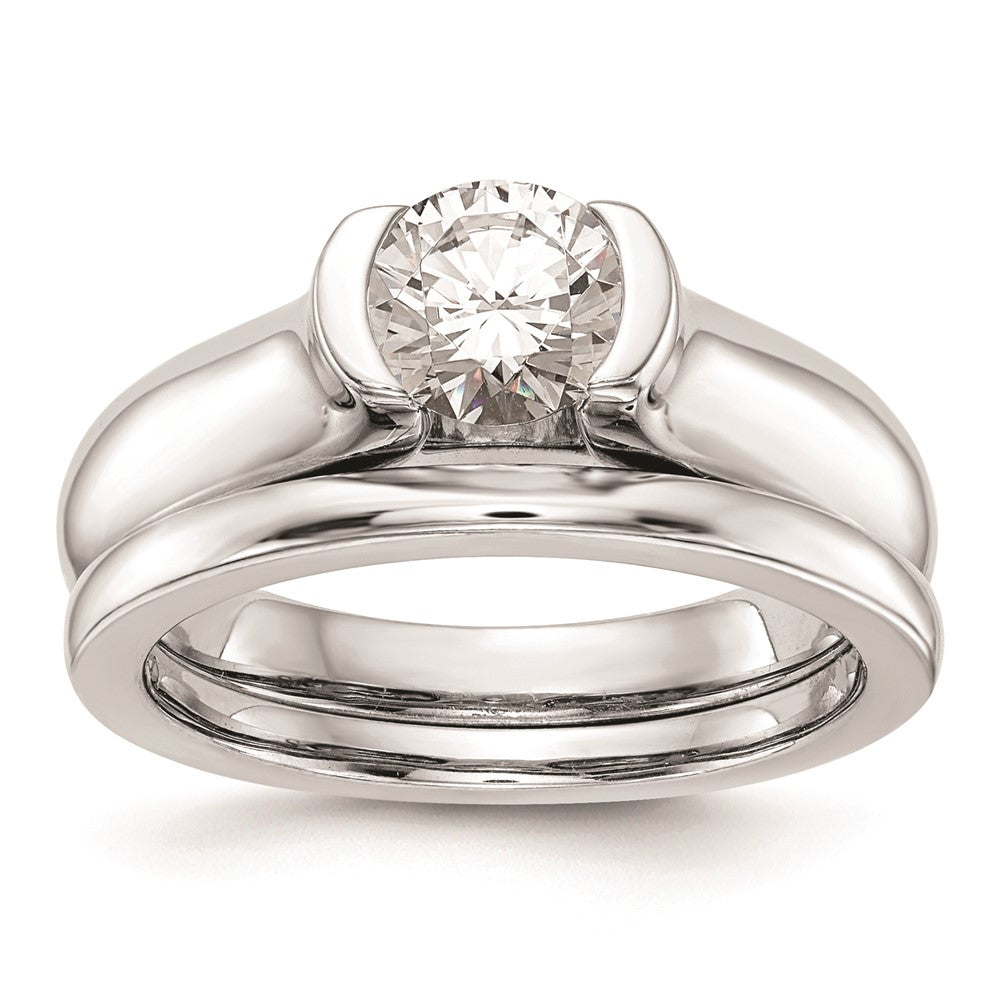 14k White Gold 1/2 carat (5.20 mm) Half-Bezel Round Solitaire Engagement Ring Mounting