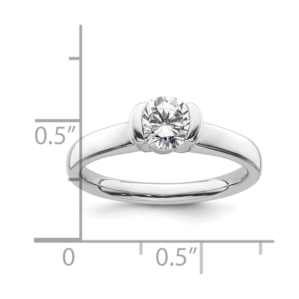 14k White Gold 3/4 carat (5.80 mm) Half-Bezel Round Solitaire Engagement Ring Mounting