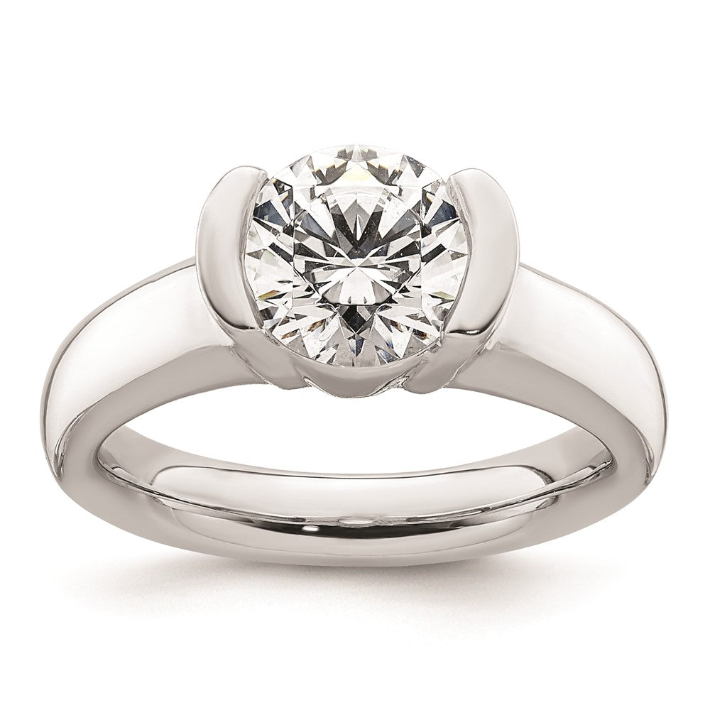 14k White Gold 2 carat (8.20 mm) Half-Bezel Round Solitaire Engagement Ring Mounting