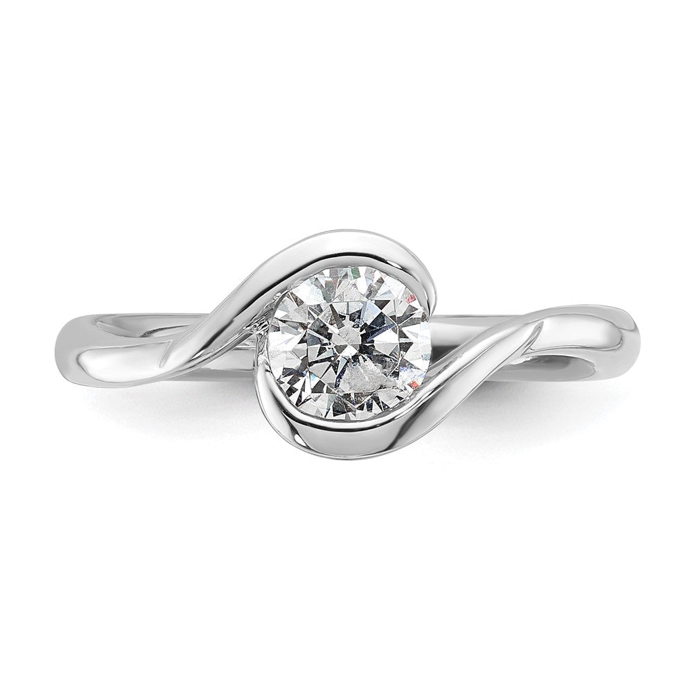 14k White Gold 3/4 carat (5.80 mm) Half-Bezel Bypass Round Solitaire Engagement Ring Mounting