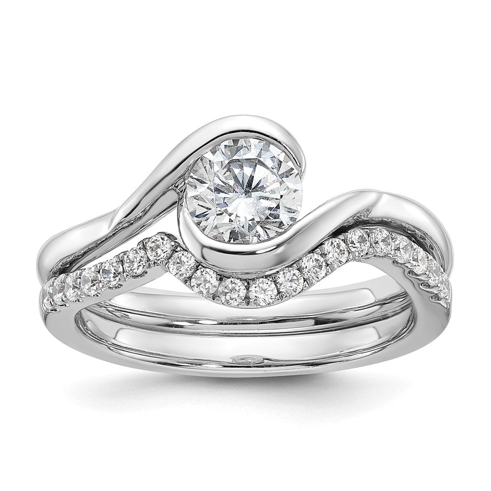 14k White Gold 3/4 carat (5.80 mm) Half-Bezel Bypass Round Solitaire Engagement Ring Mounting
