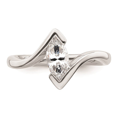 14k White Gold (Holds 3/4 carat (9.5x4.8mm) Marquise) Half-Bezel Bypass Solitaire Engagement Ring Mounting