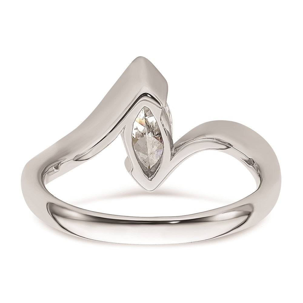 14k White Gold (Holds 3/4 carat (9.5x4.8mm) Marquise) Half-Bezel Bypass Solitaire Engagement Ring Mounting