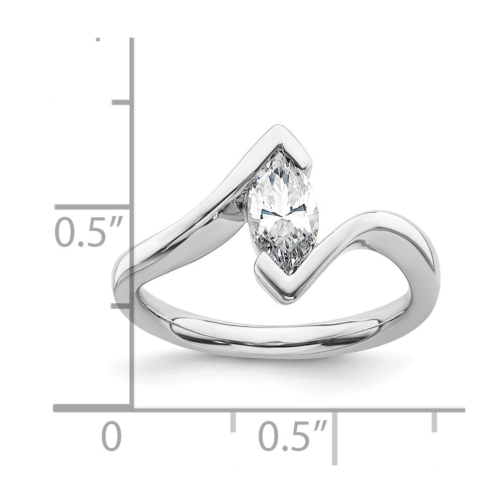 14k White Gold (Holds 3/4 carat (9.5x4.8mm) Marquise) Half-Bezel Bypass Solitaire Engagement Ring Mounting