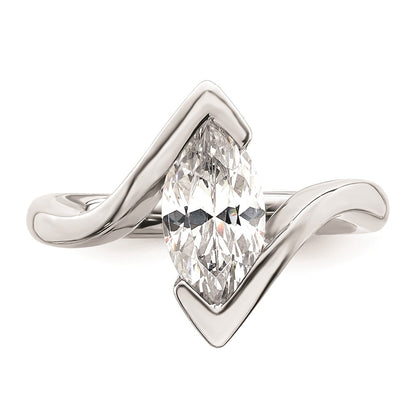 14k White Gold (Holds 2 carat (12.6x6.3mm) Marquise) Half-Bezel Bypass Solitaire Engagement Ring Mounting