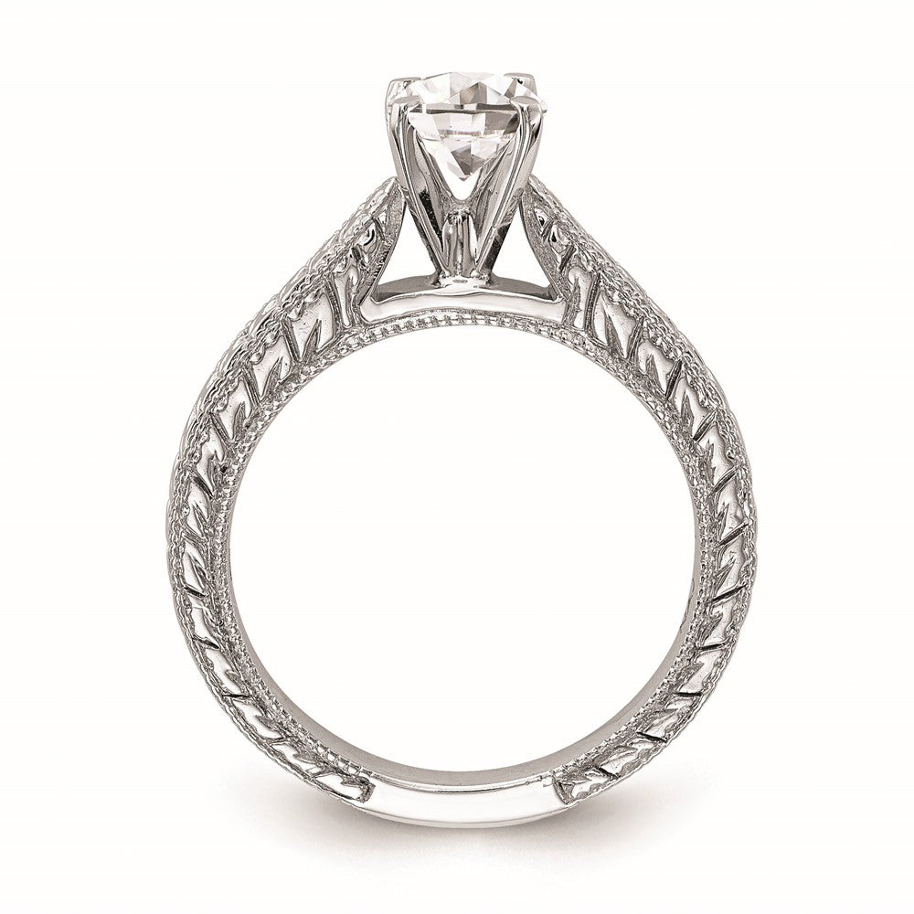 14k White Gold Etched Peg Set Solitaire Engagement Ring Mounting