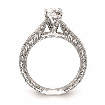 14k White Gold Etched Peg Set Solitaire Engagement Ring Mounting