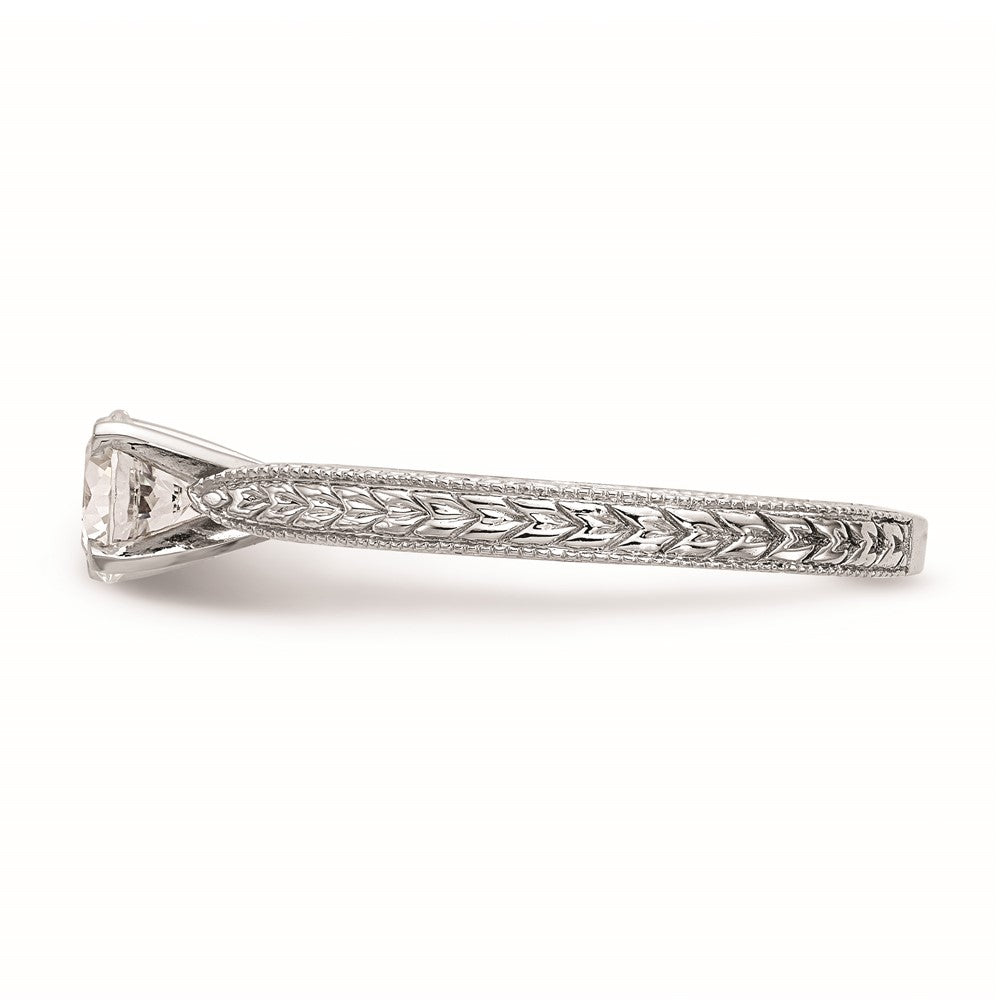 14k White Gold Etched Peg Set Solitaire Engagement Ring Mounting