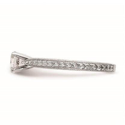 14k White Gold Etched Peg Set Solitaire Engagement Ring Mounting