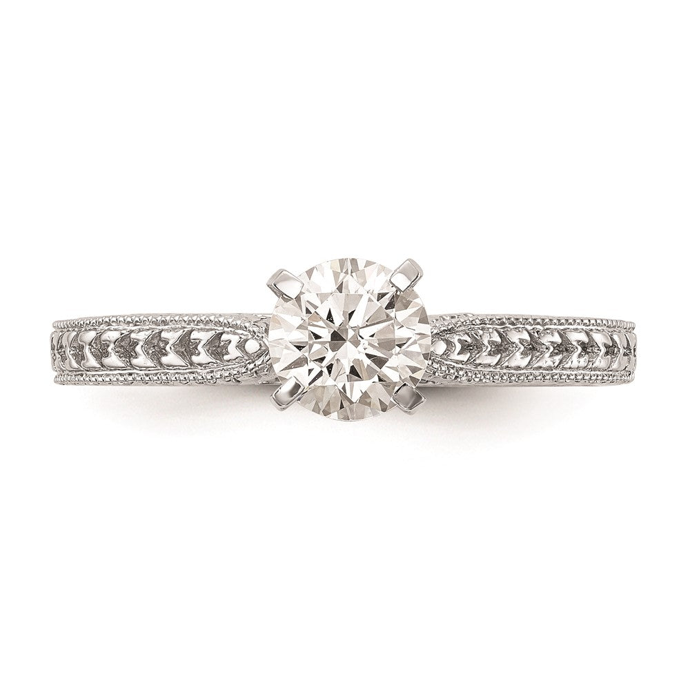 14k White Gold Etched Peg Set Solitaire Engagement Ring Mounting