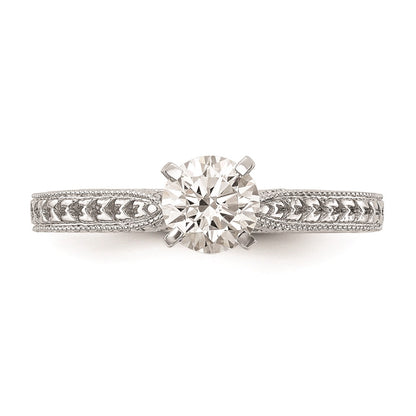 14k White Gold Etched Peg Set Solitaire Engagement Ring Mounting