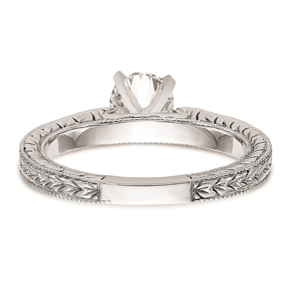 14k White Gold Etched Peg Set Solitaire Engagement Ring Mounting