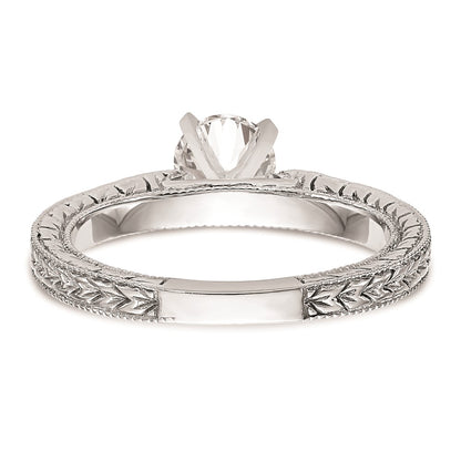 14k White Gold Etched Peg Set Solitaire Engagement Ring Mounting