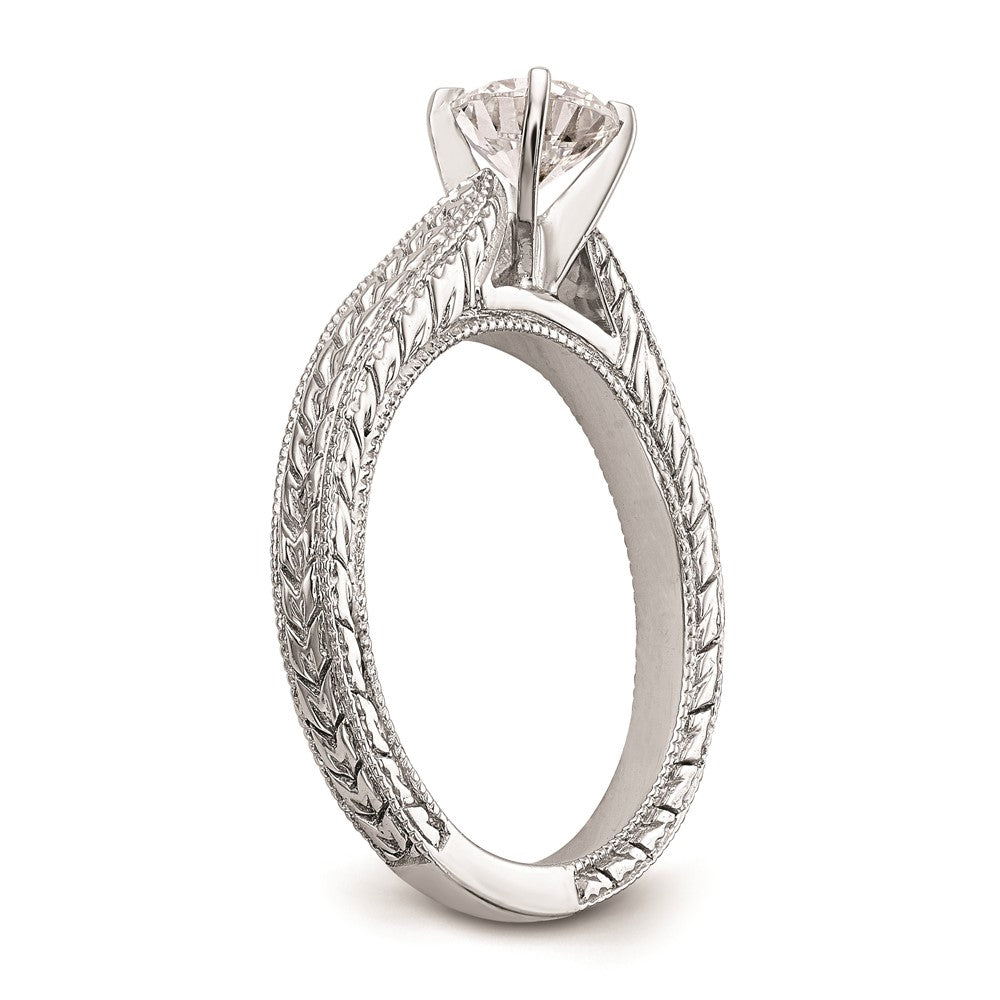 14k White Gold Etched Peg Set Solitaire Engagement Ring Mounting