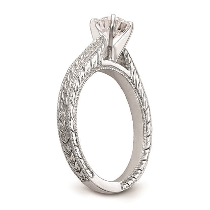 14k White Gold Etched Peg Set Solitaire Engagement Ring Mounting