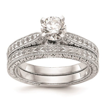 14k White Gold Etched Peg Set Solitaire Engagement Ring Mounting