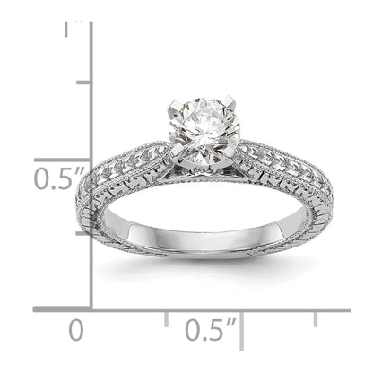 14k White Gold Etched Peg Set Solitaire Engagement Ring Mounting
