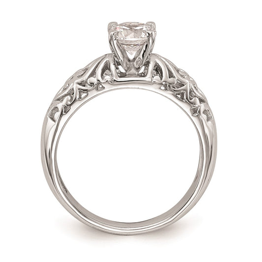 14k White Gold Peg Set Filigree Heart Design Solitaire Engagement Ring Mounting