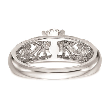 14k White Gold Peg Set Filigree Heart Design Solitaire Engagement Ring Mounting