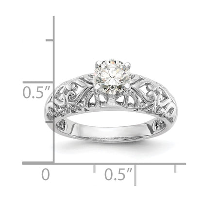 14k White Gold Peg Set Filigree Heart Design Solitaire Engagement Ring Mounting