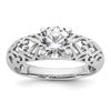 14k White Gold Peg Set Filigree Heart Design Solitaire Engagement Ring Mounting