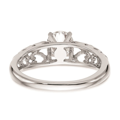 14k White Gold Peg Set Filigree Heart Design Solitaire Engagement Ring Mounting