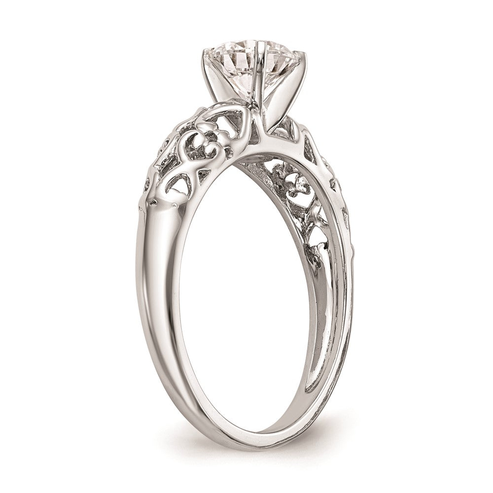 14k White Gold Peg Set Filigree Heart Design Solitaire Engagement Ring Mounting