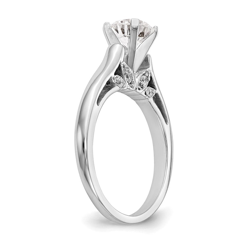 14k White Gold Peg Set 1/10 carat Diamond Leaf Design Semi-mount Solitaire Engagement Ring